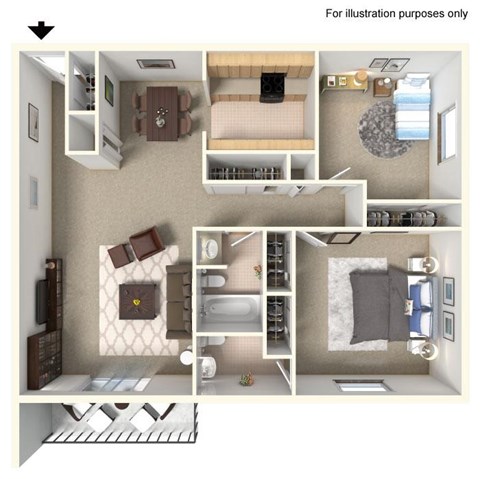 Floor plan for 2 beds, 1.5 baths, 1200 sqft